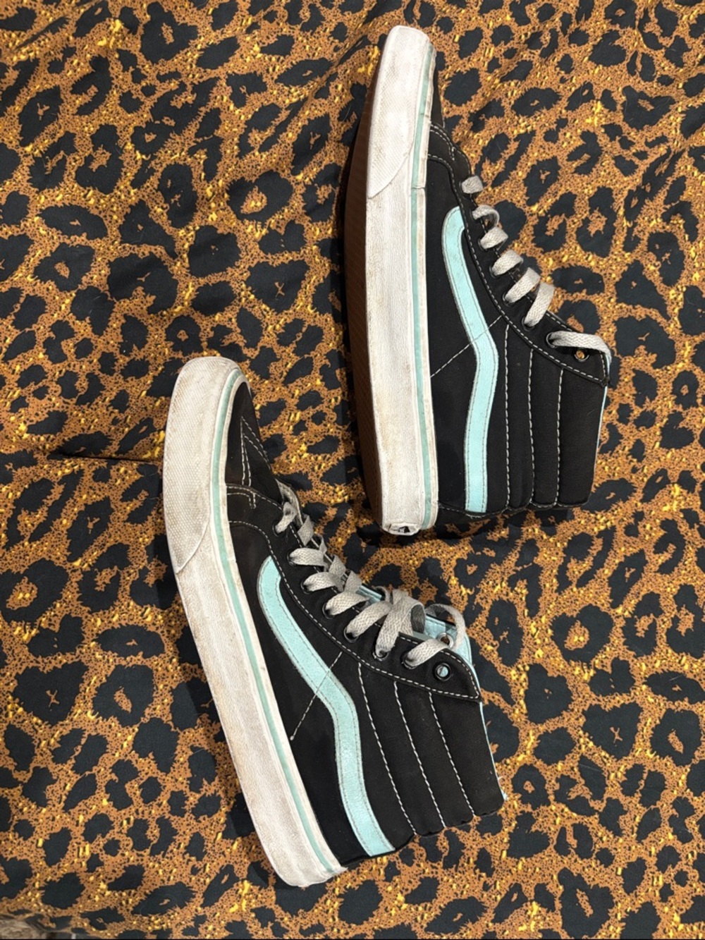 Vans Black and Light Blue High-Top Sneakers
